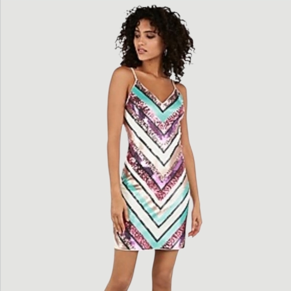 NWT Express Elegant Sequin Chevron Mini Dress ~sz SMALL
